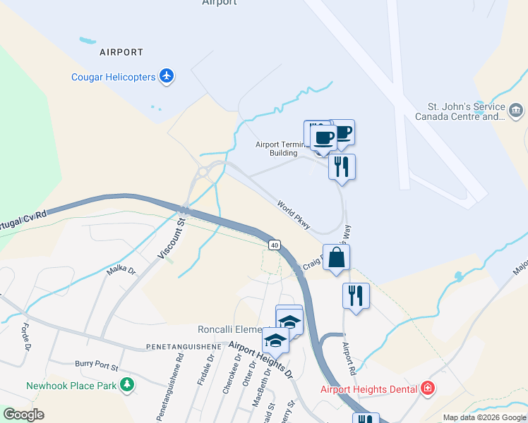 map of restaurants, bars, coffee shops, grocery stores, and more near 81 Radio Range Road in St. John's