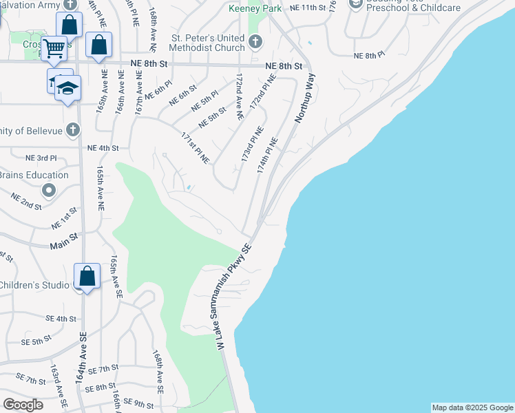 map of restaurants, bars, coffee shops, grocery stores, and more near 110 174th Place Northeast in Bellevue