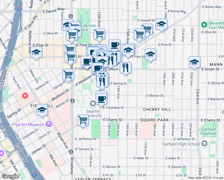 map of restaurants, bars, coffee shops, grocery stores, and more near 935 14th Avenue in Seattle
