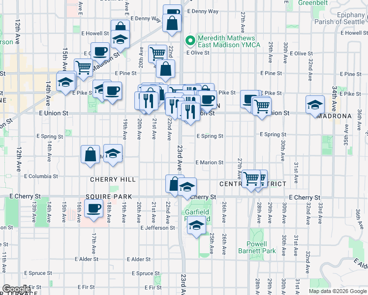 map of restaurants, bars, coffee shops, grocery stores, and more near 928 23rd Avenue in Seattle