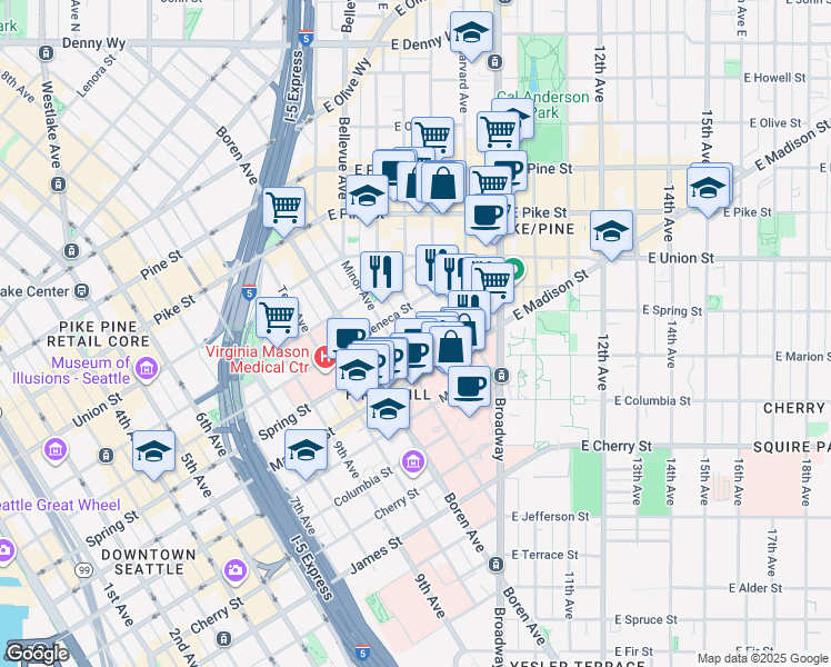 map of restaurants, bars, coffee shops, grocery stores, and more near 1115 Boylston Avenue in Seattle
