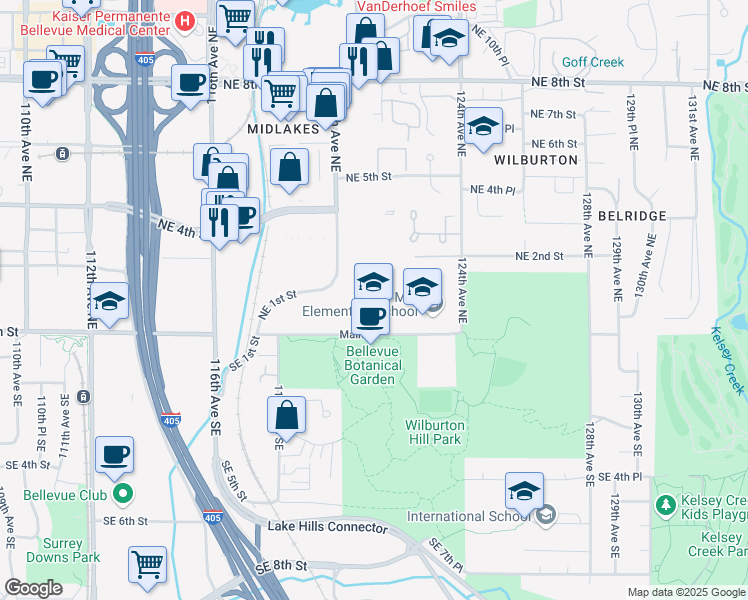 map of restaurants, bars, coffee shops, grocery stores, and more near 220 120th Avenue Northeast in Bellevue
