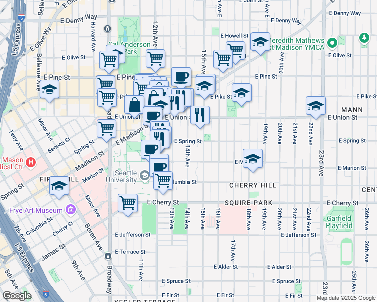 map of restaurants, bars, coffee shops, grocery stores, and more near 935 14th Avenue in Seattle