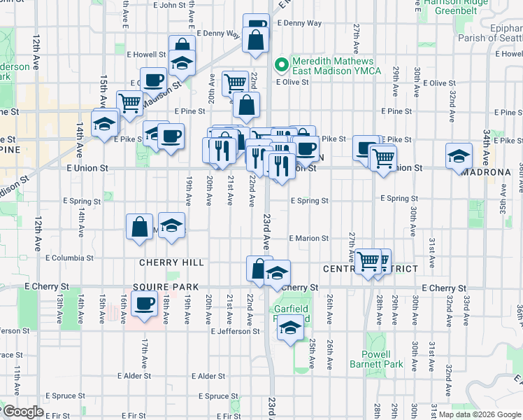 map of restaurants, bars, coffee shops, grocery stores, and more near 946 23rd Avenue in Seattle
