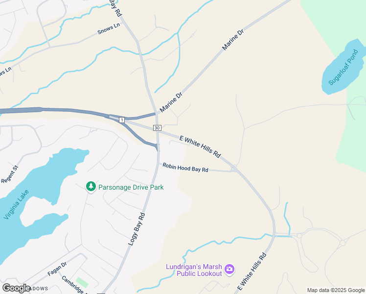 map of restaurants, bars, coffee shops, grocery stores, and more near 465 East White Hills Road in St. John's
