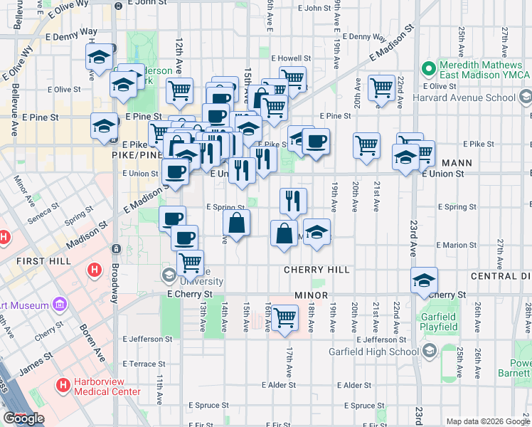 map of restaurants, bars, coffee shops, grocery stores, and more near 932 16th Avenue in Seattle