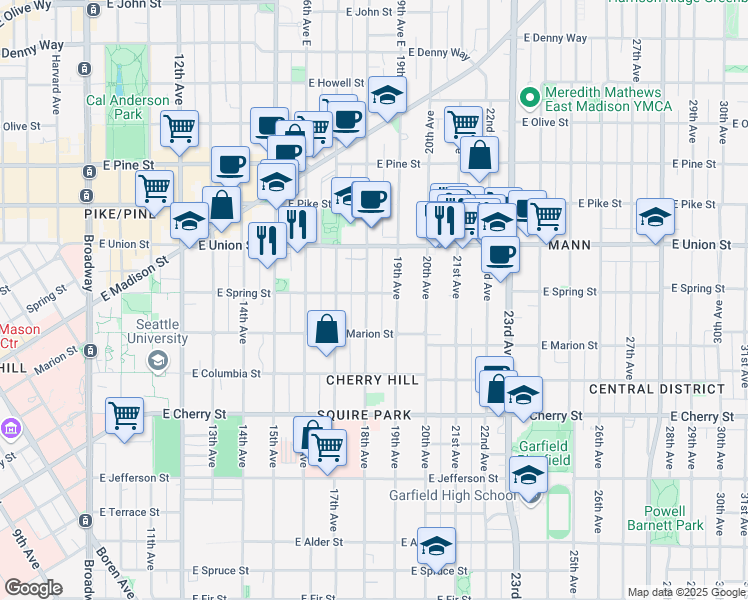 map of restaurants, bars, coffee shops, grocery stores, and more near 934 18th Avenue in Seattle