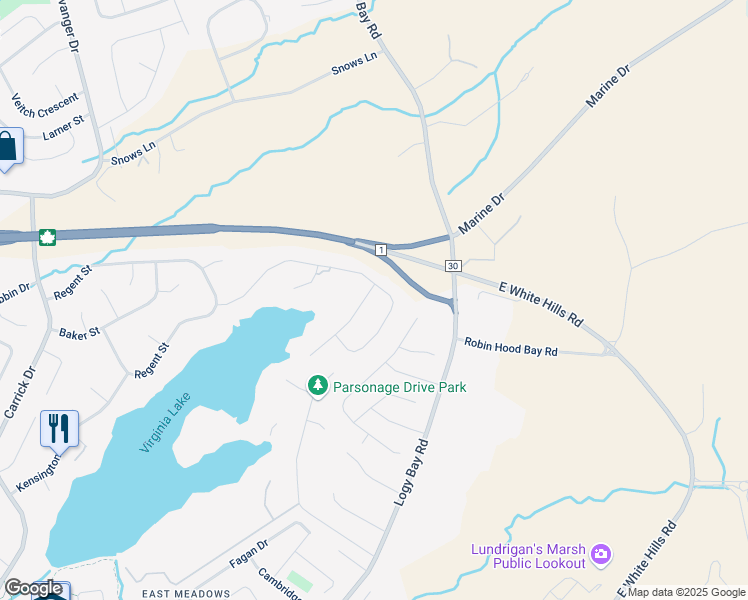 map of restaurants, bars, coffee shops, grocery stores, and more near 3 Stonebridge Place in St. John's
