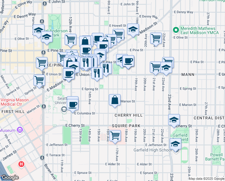 map of restaurants, bars, coffee shops, grocery stores, and more near 932 16th Avenue in Seattle