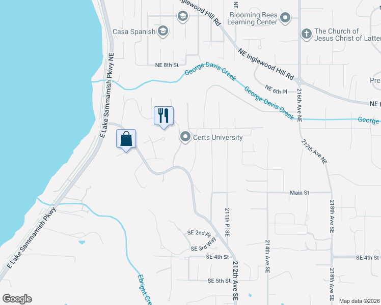 map of restaurants, bars, coffee shops, grocery stores, and more near 211 210th Avenue Northeast in Sammamish