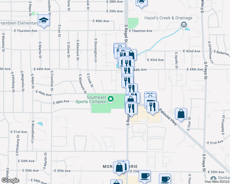 map of restaurants, bars, coffee shops, grocery stores, and more near 2731 East 46th Avenue in Spokane