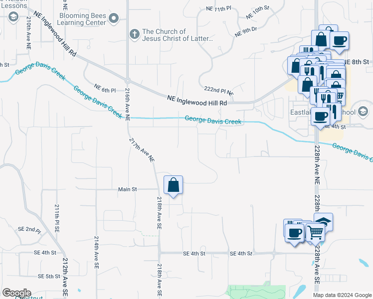 map of restaurants, bars, coffee shops, grocery stores, and more near 312 219th Avenue Northeast in Sammamish