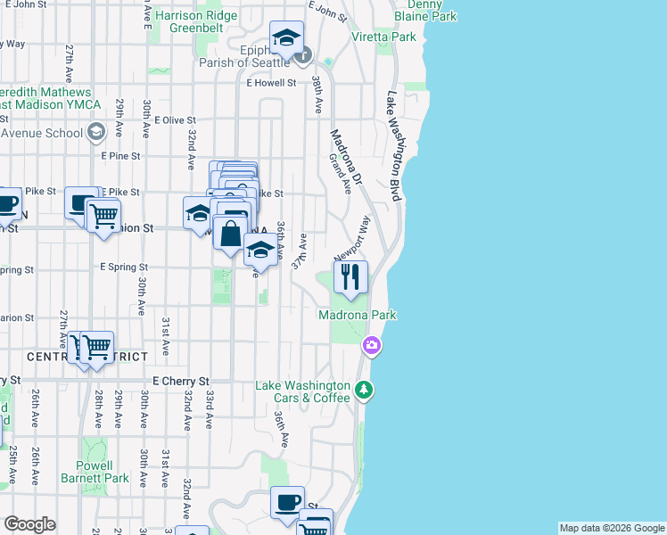 map of restaurants, bars, coffee shops, grocery stores, and more near 1100 38th Avenue in Seattle
