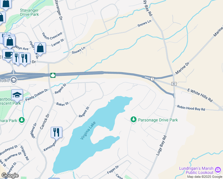 map of restaurants, bars, coffee shops, grocery stores, and more near 9 Cheyne Drive in St. John's