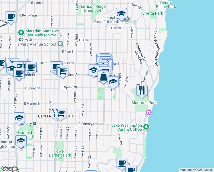 map of restaurants, bars, coffee shops, grocery stores, and more near 3403 East Spring Street in Seattle