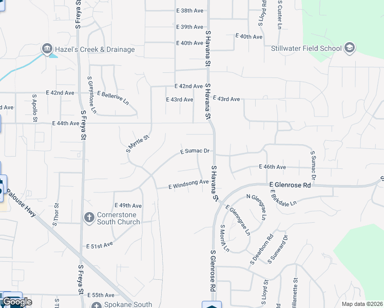 map of restaurants, bars, coffee shops, grocery stores, and more near 4110 E Sumac Dr in Spokane