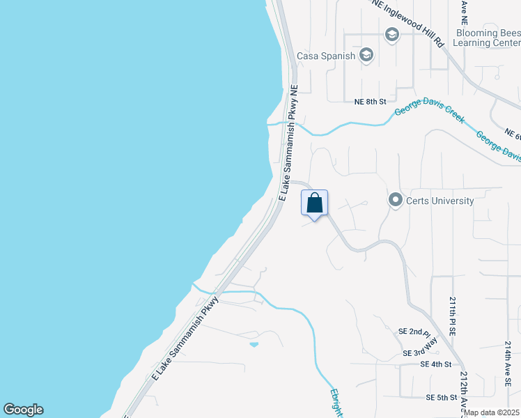 map of restaurants, bars, coffee shops, grocery stores, and more near 227 East Lake Sammamish Shore Lane Northeast in Seattle