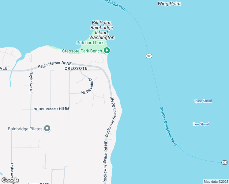map of restaurants, bars, coffee shops, grocery stores, and more near 5430 Rockaway Beach Road Northeast in Bainbridge Island