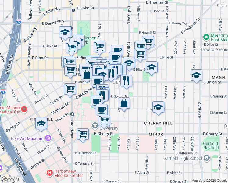 map of restaurants, bars, coffee shops, grocery stores, and more near 1116 13th Avenue in Seattle