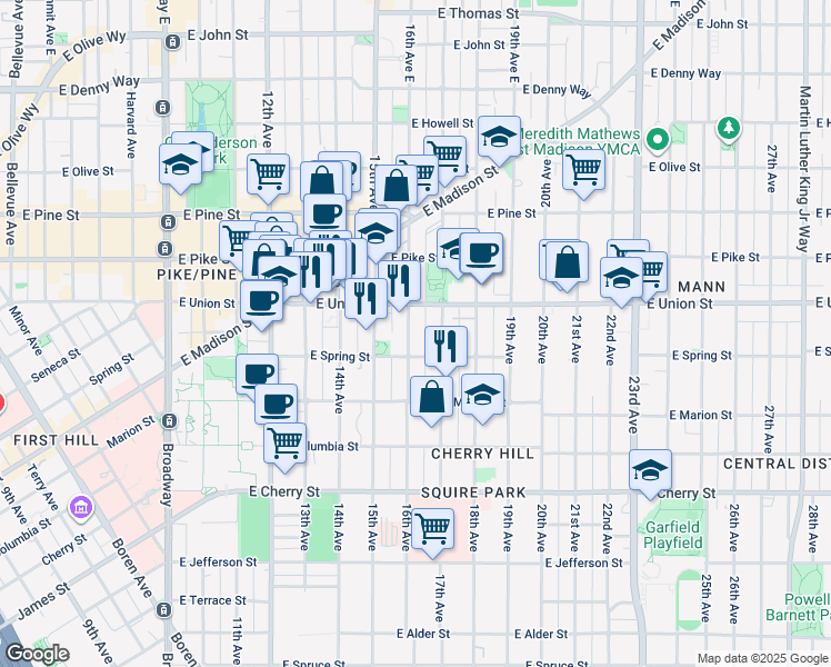 map of restaurants, bars, coffee shops, grocery stores, and more near 1120 16th Avenue in Seattle