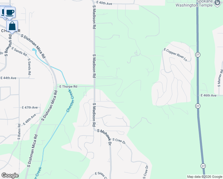 map of restaurants, bars, coffee shops, grocery stores, and more near 4611 South Madison Road in Spokane Valley