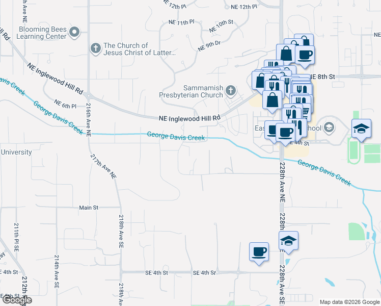 map of restaurants, bars, coffee shops, grocery stores, and more near 22250 Northeast 3rd Court in Sammamish