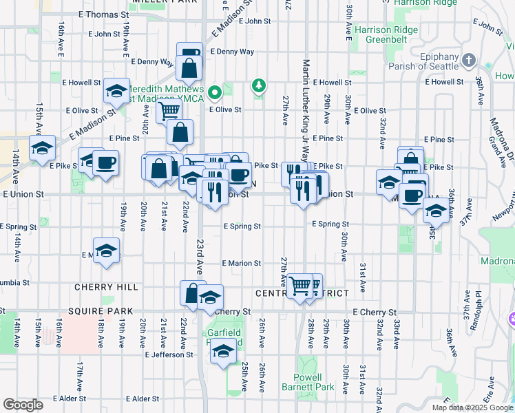 map of restaurants, bars, coffee shops, grocery stores, and more near 2510 East Union Street in Seattle
