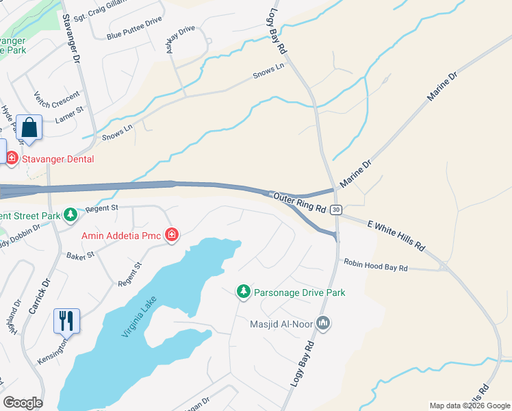 map of restaurants, bars, coffee shops, grocery stores, and more near 39 Cheyne Drive in St. John's