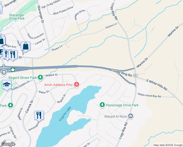 map of restaurants, bars, coffee shops, grocery stores, and more near 21 Cheyne Drive in St. John's