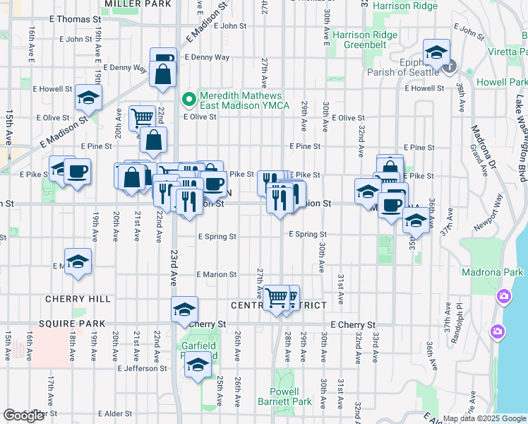 map of restaurants, bars, coffee shops, grocery stores, and more near 1414 27th Avenue in Seattle