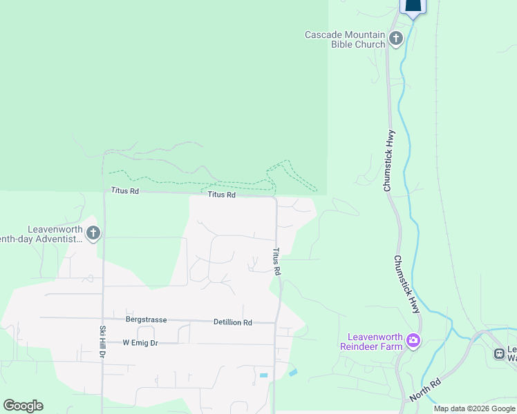 map of restaurants, bars, coffee shops, grocery stores, and more near 10733 Titus Road in Leavenworth