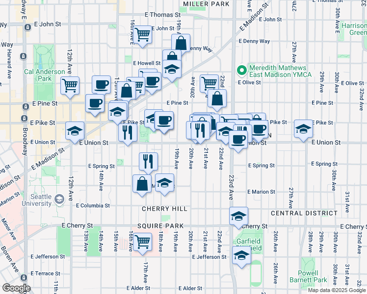 map of restaurants, bars, coffee shops, grocery stores, and more near in Seattle