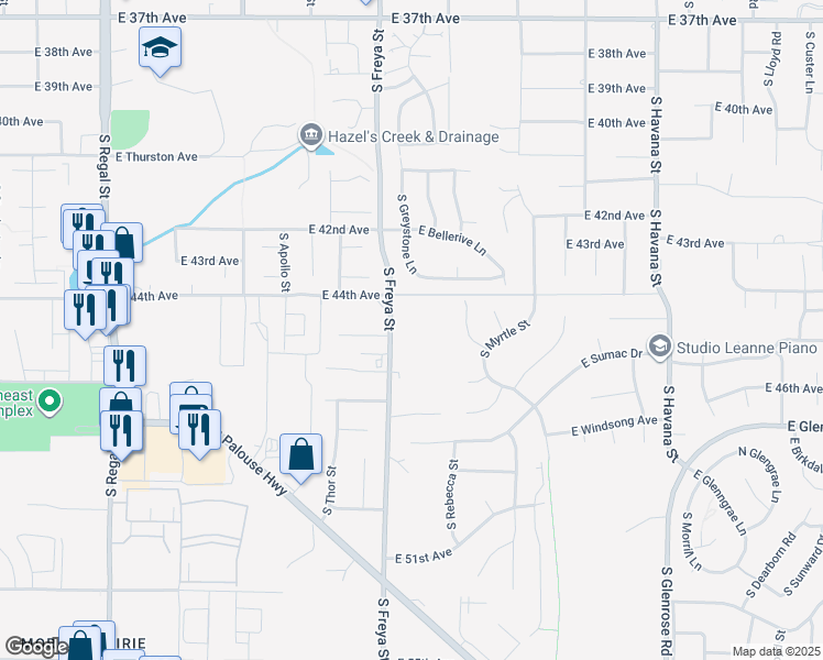 map of restaurants, bars, coffee shops, grocery stores, and more near 4515 South Freya Street in Spokane