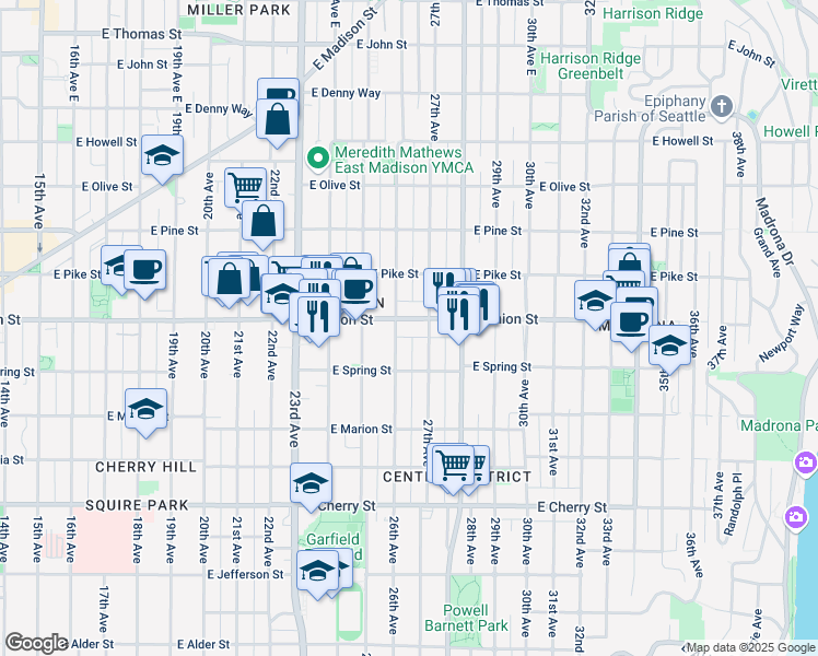 map of restaurants, bars, coffee shops, grocery stores, and more near 1414 27th Avenue in Seattle