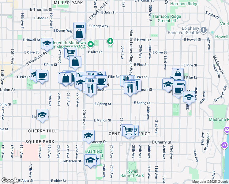 map of restaurants, bars, coffee shops, grocery stores, and more near 1414 27th Avenue in Seattle