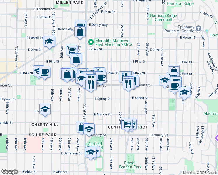 map of restaurants, bars, coffee shops, grocery stores, and more near 2510 East Union Street in Seattle