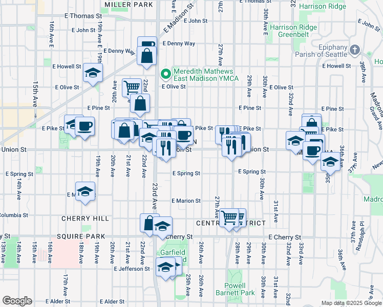 map of restaurants, bars, coffee shops, grocery stores, and more near 2510 East Union Street in Seattle