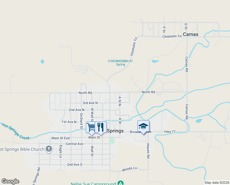 map of restaurants, bars, coffee shops, grocery stores, and more near 150 North Road in Hot Springs