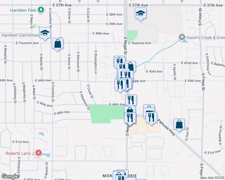 map of restaurants, bars, coffee shops, grocery stores, and more near 4509 South Sheri Court in Spokane