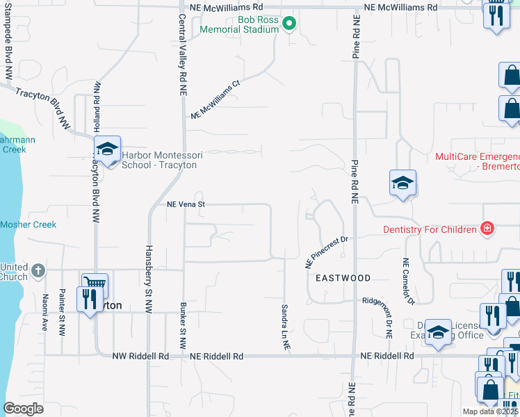 map of restaurants, bars, coffee shops, grocery stores, and more near 287 Northeast Vena Street in Bremerton