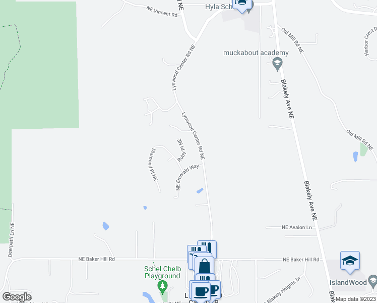 map of restaurants, bars, coffee shops, grocery stores, and more near 5350 Ruby Place Northeast in Bainbridge Island