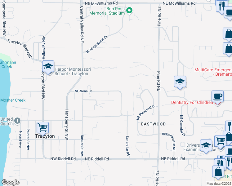 map of restaurants, bars, coffee shops, grocery stores, and more near 287 Northeast Vena Street in Bremerton