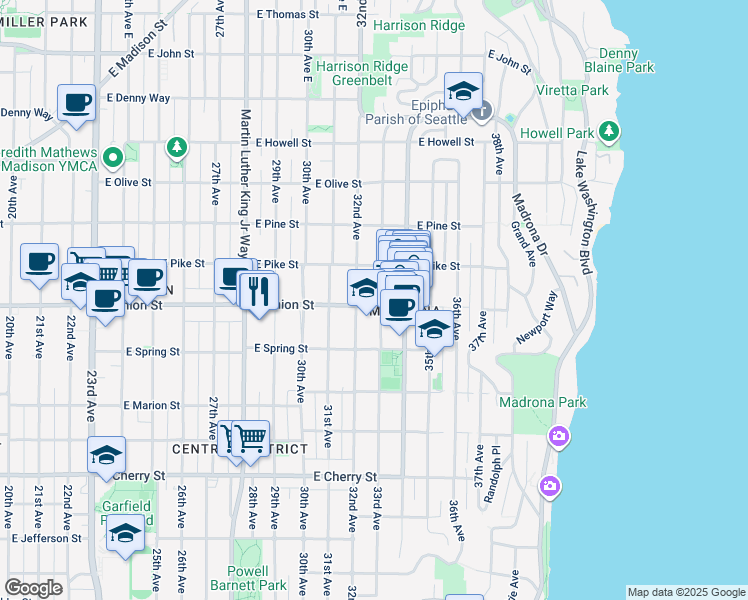 map of restaurants, bars, coffee shops, grocery stores, and more near 1403 33rd Avenue in Seattle