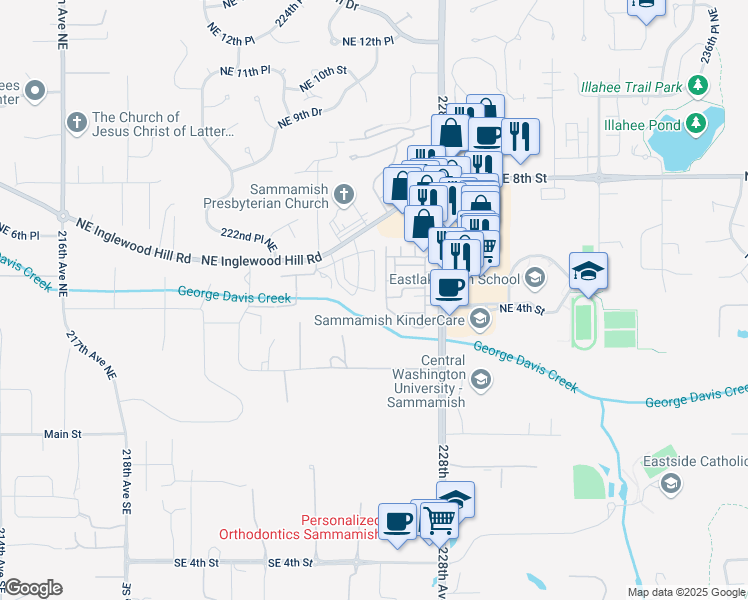 map of restaurants, bars, coffee shops, grocery stores, and more near 503 225th Lane Northeast in Sammamish