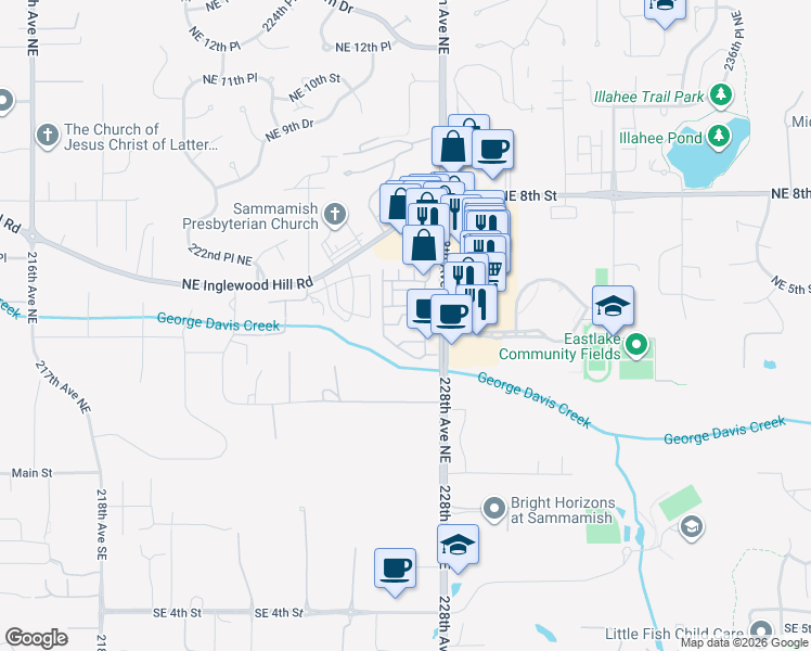map of restaurants, bars, coffee shops, grocery stores, and more near 22727 Northeast 4th Place in Sammamish
