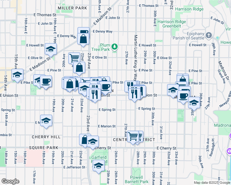 map of restaurants, bars, coffee shops, grocery stores, and more near 2510 East Union Street in Seattle