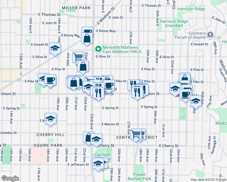 map of restaurants, bars, coffee shops, grocery stores, and more near 2510 East Union Street in Seattle
