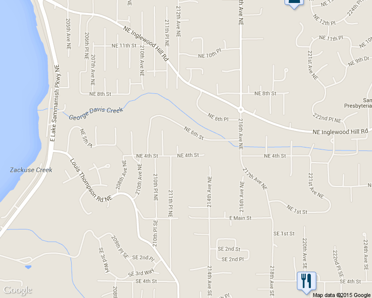map of restaurants, bars, coffee shops, grocery stores, and more near 21216 Northeast 4th Street in Sammamish