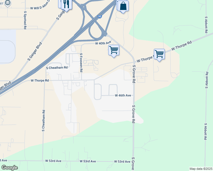 map of restaurants, bars, coffee shops, grocery stores, and more near 4514 South Ranger Road in Spokane