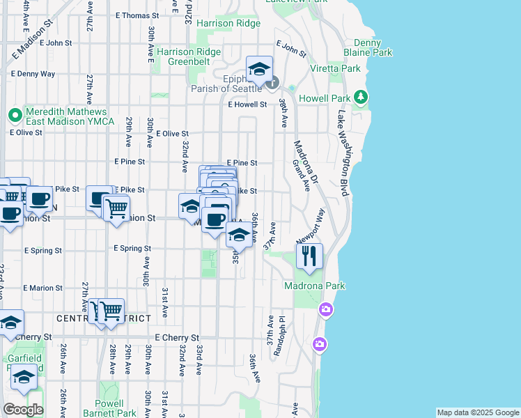 map of restaurants, bars, coffee shops, grocery stores, and more near 1403 36th Avenue in Seattle